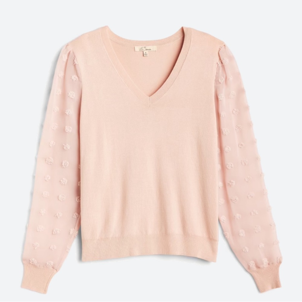 Beautiful, Textured Sleeve, Lightweight, V-neck Sweater, Large
